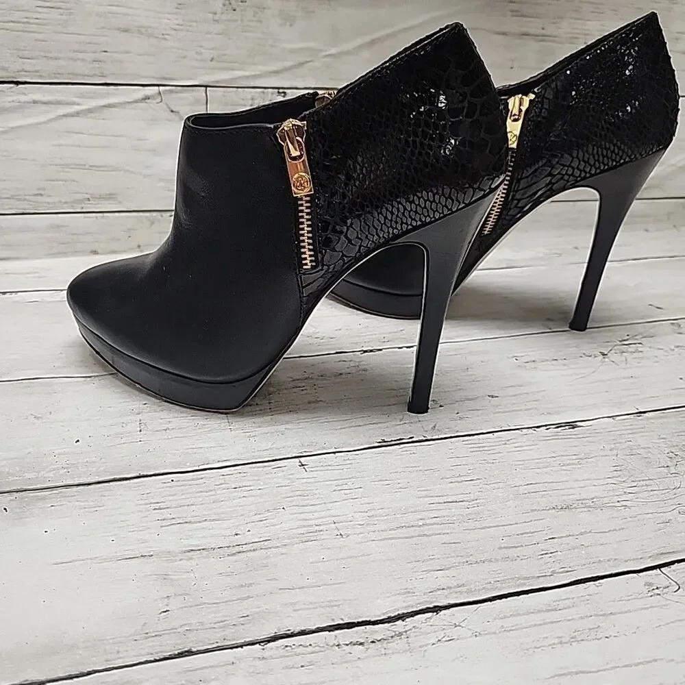 Michael Kors Womens York Boot Sz 8.5 Black Leather Stiletto Heel Platform Bootie